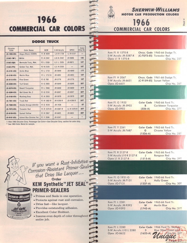 1966 Dodge Truck Paint Charts Williams 3
